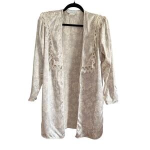 80s Vintage JESSICA McCLINTOCK | Gray and White Floral Silk Evening Jacket Small